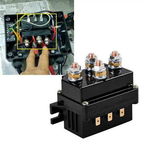 Beefy 12V 500A Winch Solenoid Contactor Relay Replacement for 8000 to 12000 lbs ATV UTV with wiring and mounting bracket