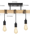 Cozy Rustic Wood 3 Light Ceiling Light Fixture Semi Flush Mount Industrial Farmhouse Lamp, dimensions labeled