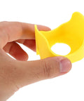 Emergency Stop Button Cover Kit 20 Pieces With Easy Universal Installation And Impact Protection In Bright Yellow For Industrial Control Panels And Machinery Safety, yellow plastic cover held by hand