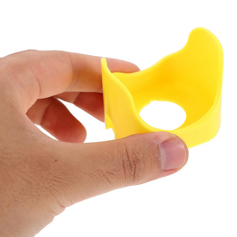 Emergency Stop Button Cover Kit 20 Pieces With Easy Universal Installation And Impact Protection In Bright Yellow For Industrial Control Panels And Machinery Safety, yellow plastic cover held by hand