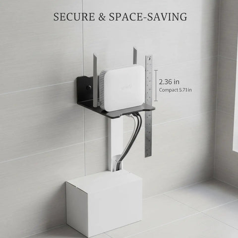Wall Mounted Router And Electronics Mounting Bracket One Piece Construction For A Floating Shelf Setup In Carbon Steel Elevating Routers