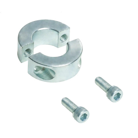 Split Shaft Collar With H7 Tolerance Bore 3/8, 7/8 OD, 3/8 Thick, Zinc Plated 1045 Steel, Set Screw Shaft Clamp For Precise Motion Control Systems And Heavy Duty Machinery on white