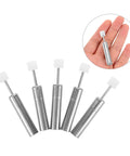 Five-piece Hydraulic Silent Close Buffer Kit for Cabinet Doors showing size comparison on hand.