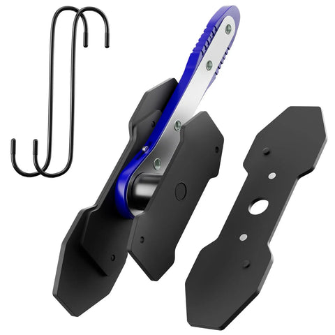 360 Degree Adjustable Brake Caliper Piston Compressor Tool With Extra Large Steel Plates And Hooks One Hand Easy Retraction For Single Twin Or Quad Piston Calipers Automotive Brake Service Blue, showing blue tool with black plates and hooks.