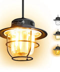 Rechargeable Camping Lantern with 1000 Lumens, 360 Degree LED Light, black metal design at night, Waterproof Tent Lamp