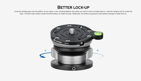 75mm Leveling Base For Tripod With Butterfly Lock Collar, 55 Lb Max Load, tilt adjustment controls and green leveling bubble