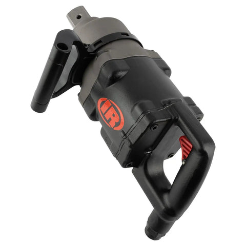 Badass 1 1/2 Inch Air Impact Wrench Blasts Through Frozen Lug Nuts With 7300 Nm Breakaway Torque Titanium Hammercase And Thru Hole Auxiliary Handle top view showing side handle and button.
