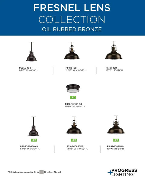 Fresnel Lens Collection with Oil Rubbed Bronze mini pendant lights in various sizes by Progress Lighting.