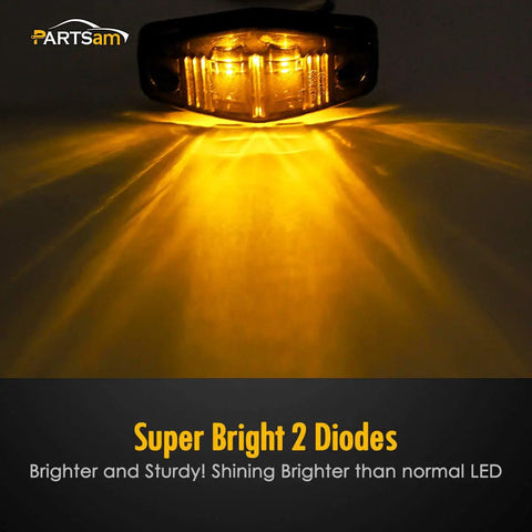 Amber And Red Universal Trailer Side Marker Lights With Smoked Lens illuminating with 2 diodes, showcasing brightness and waterproof feature
