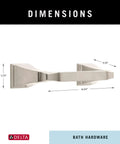 Pivoting Toilet Paper Holder in Brilliance Stainless Steel Finish, dimensions shown for wall mount installation.