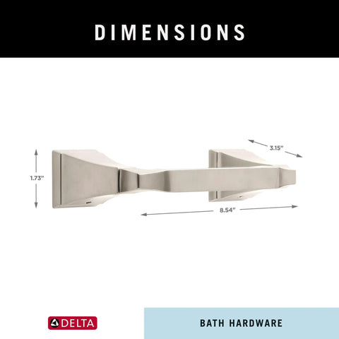 Pivoting Toilet Paper Holder in Brilliance Stainless Steel Finish, dimensions shown for wall mount installation.