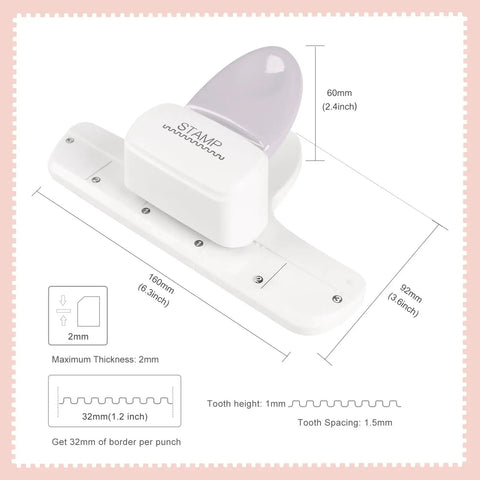 Adjustable Postage Stamp Border Punch For Scrapbooking And Card Making, Stamp Shaped Paper Punch for DIY in mauve finish, dimensions 160x92mm