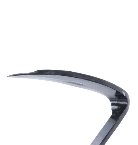 Close-up of the curved durable steel blade on a Garden Scythe For Weeding And Lawn Care With Durable Steel Blade And Ergonomic Handle.