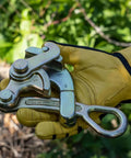 Gloved hand holding Haven's Grip Wire Pulling Tool For Wire Rope Up To 0.75 Inch, Heavy Duty 8000-Pound Max Load outdoors