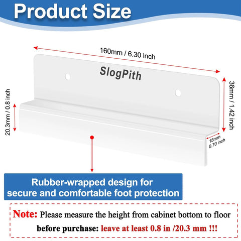 Size dimensions of Hands Free Cabinet Foot Pull For Trash Drawer, showing measurements and rubber-wrapped stainless steel construction.
