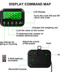 Beefy 440Lb Postal Scale LCD display with weighing unit options and functions, shown with back panel and battery compartment.