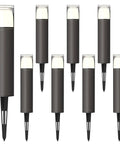 Low Voltage Pathway Lighting Kit 8 Pack Bollard Landscape Lights 2W 2700K Warm White LED Wired Path Lights 100 Lumens Metal Outdoor Brown Finish With Stake Connector For Walkways And Driveways