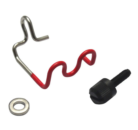 Safety Needle Guard For Viking Sewing Machine 4131375-45, with metal and red plastic components including a screw bolt and washer