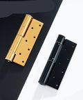 Slick Hidden Hydraulic Door Hinge Automatic Soft Close Buffer Damper Heavy Duty Rust Proof Gold Finish Three Piece Kit displayed in gold and black.