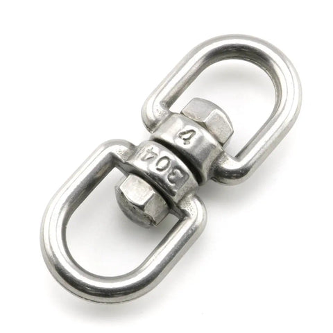 Top Tier 304 Stainless Steel Double Ended Swivel Eye Hook Plus Two M5 Snap Hooks Badass Rust Proof Connector Kit close-up view.