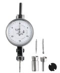 Accusize horizontal dial test indicator with 1.5-in dial; includes two replacement tips and metal adapters.