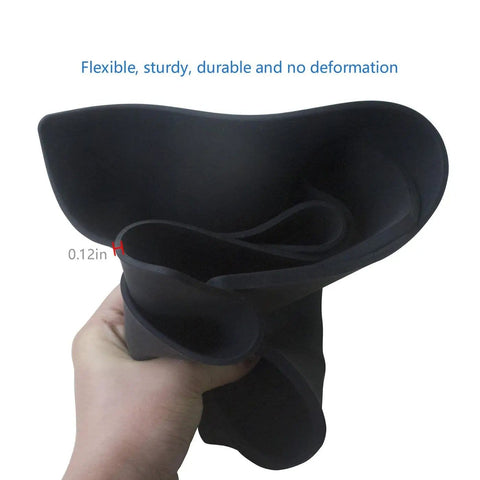 Flexible Heat Resistant Soldering Mat Silicone Repair Workbench Pad 932 F shown rolled in hand, 16 by 12 inch, black