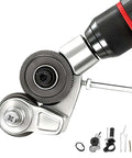 Close-up of Pro Grade Heavy Duty Metal Nibbler Drill Attachment for electric drills featuring double cut tool for burr-free metal cuts.
