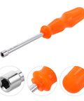Heavy Duty Hex Socket Screwdriver Wrench With Swappable Bits For Nuts And Bolts is an orange-handled driver with a solid metal shaft.