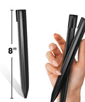 Hand holding 8-Inch black corrugated Landscape Edging Stakes Set, 13 Piece, for garden borders and anchoring support.