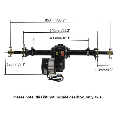 Beefed Up Heavy Duty 34 Inch Rear Axle Differential Shaft 16T with hub spacing for ATVs and go-karts, shown in front view.