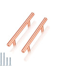 3 Inch Cabinet Handles Solid Stainless Steel Drawer Pulls Brushed Rose Gold Finish 5 Pack Euro T Bar Style with screws
