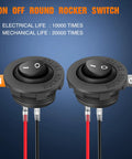 Two Beefy Five Pack Round Rocker Switches With Wiring Harness SPST 2 Pin Pre Wired Waterproof Toggle Switches 20mm 12V DC