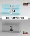 Comparison of Beast Mode 1 HP Submersible Sump Pump 4500 GPH with competitor in clear tank.