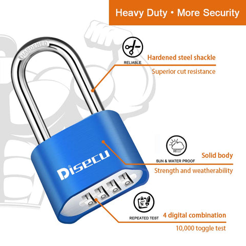 Built Tough 4 Digit Combination Padlock With 2.5 Inch Shackle, Outdoor Waterproof Lock For School Gym Locker, Blue, Dustproof