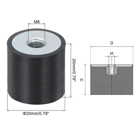 4 Pack 20x20mm M6 Female Thread Rubber Mounts Vibration Isolators Anti Vibration Pads Silent Block Bases, 20mm diameter