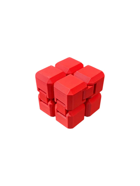 3D Printed Infinity Cube Stress Relief Toy For Focus And Fun A Pocket Sized Red Fidget With Smooth Folding Action, tactile and durable.