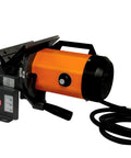 Portable Electric Chamfering Machine For Precision Straight Edge Milling Featuring Tough Tungsten Cutters And Hassle Free Smooth Operator Design For Heavy Duty Shop Work shown with orange motor and black features.