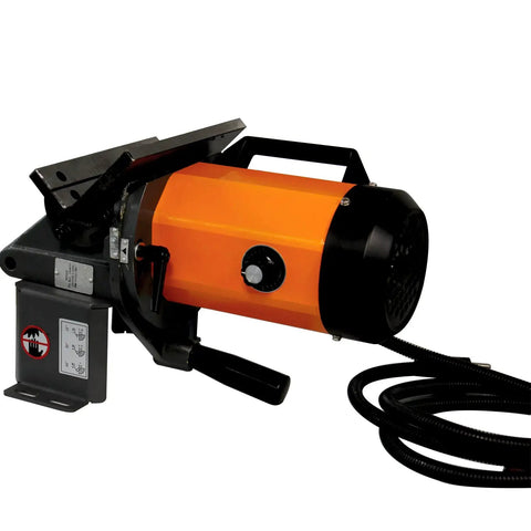 Portable Electric Chamfering Machine For Precision Straight Edge Milling Featuring Tough Tungsten Cutters And Hassle Free Smooth Operator Design For Heavy Duty Shop Work shown with orange motor and black features.