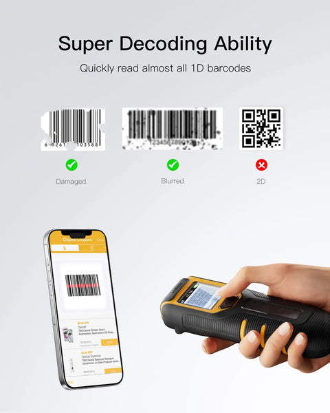 Wireless Bluetooth Barcode Scanner With Screen Handheld 1D Code Reader 2.4GHz Portable On The Go For Retail And Warehouse Works With App And SDK BCST49