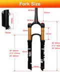 Ultralight Air Suspension Front Fork For MTB With 120mm Travel, 1 1/8 To 1.5 Inch Tapered Steerer, 9mmx100mm QR, measurements diagram