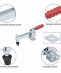 Badass Heavy Duty Iron Toggle Clamp For Woodworking Jigs And Welding Fixtures, features solid iron construction and durable red grip.