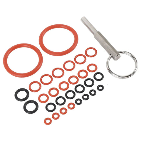 Rock Solid Silicone Coffee Machine O Ring Seals Repair Kit With 30 Pcs Essential Gaskets Plus Stainless Steel Tool Key For Leak Proof Seal Maintenance On Espresso Makers To Bash Drips And Banish Nasty Spills While Maintaining Heat Resistance. silicone O rings and steel tool