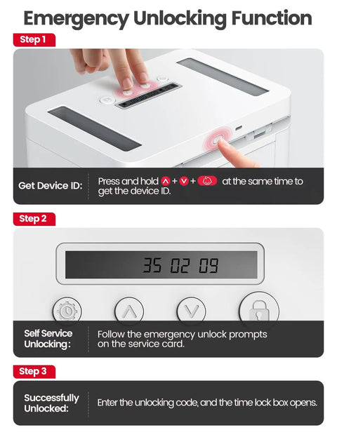 Emergency unlocking tutorial for Metal Phone Lock Box With Timed Lock Up To 365 Days No Override LED Display Kid Proof Lock
