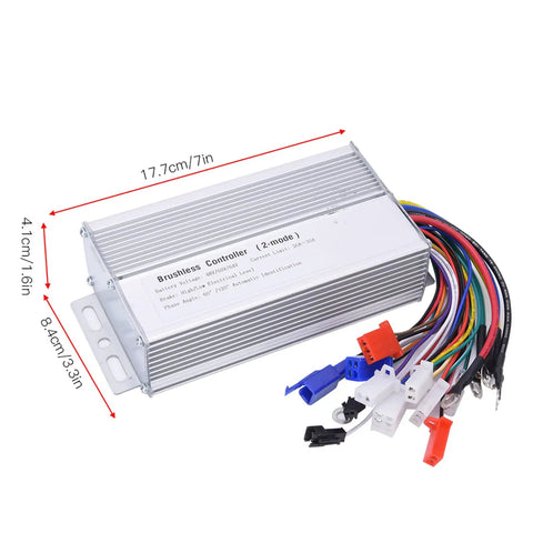 Beefy Aluminum 48V 60V 64V Brushless Motor Speed Controller 1000W 1500W 30 Amp with wiring for electric scooters and ATVs.