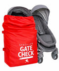 Red Gate Check Stroller Bag For Single And Some Double Strollers, Travel Bag For Air Travel beside standard baby stroller
