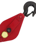 Beefed Up Heavy Duty Lifting Cable Pulley Block For Hauling And Towing Half Ton Capacity Side Opening Design 360 Degree Rotatable Hook Iron Wire Rope Crane Pulley Wheel Smooth Operation And Easy Load Handling, red metal pulley block with black hook