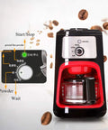 Bean To Cup Coffee Maker Featuring Built In Grinder And 600Ml Glass Carafe with controls for grinding and brewing process.