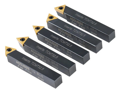 Half Inch 5 Pc Indexable Turning Tool Set With TCMT Inserts, Torx Screws And Keys, Fitted Case, One Half Inch Shank Lathe Tooling Kit For Precision Machining And Versatile Tool Holders