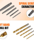 Left Hand Screw Extractor Set For Stripped Screws And Broken Bolts, 10 Piece Cobalt HSS Drill Bit Kit With 19 64th Inch And One Quarter Inch Sizes, showing spiral extractors and left-hand drill bits.
