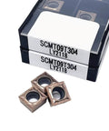Heavy Duty Carbide External Turning Insert SCMT09T304 for CNC lathe tools, showing three inserts in packaging.